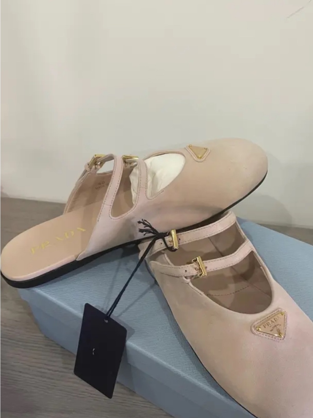 Prada Beige Leather Slide with Gold Logo - Picture 8 of 8